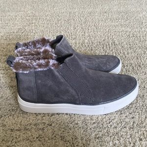 Toms Bryce Pacement Grey Suede/Faux Fur Slip-On Shoes